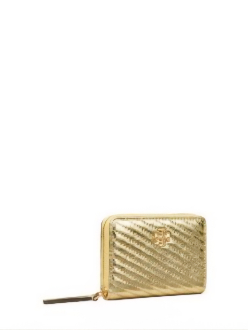 Tory Burch Kira Metallic Moto Quilt Small Zip Around Leather Wallet In Gold Nwt